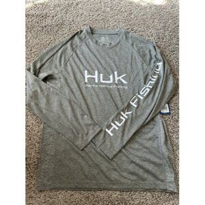 HUK Men's Pursuit Long Sleeve T-Shirt Moss Heather Size Small Performance Fishin